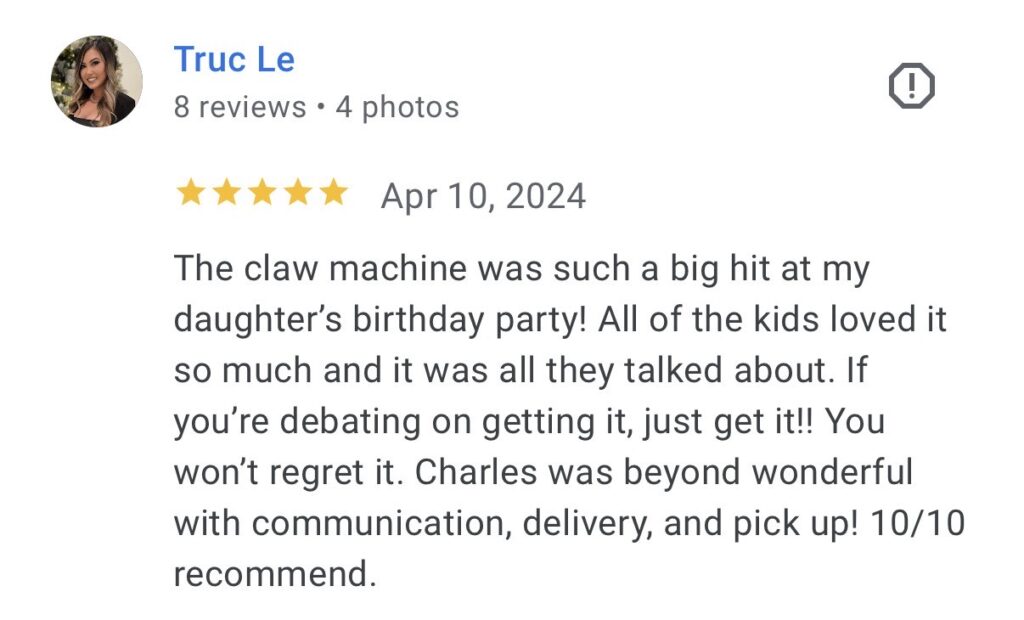 Review of nice lady with my voice died rip Claw machine in Plano, TX