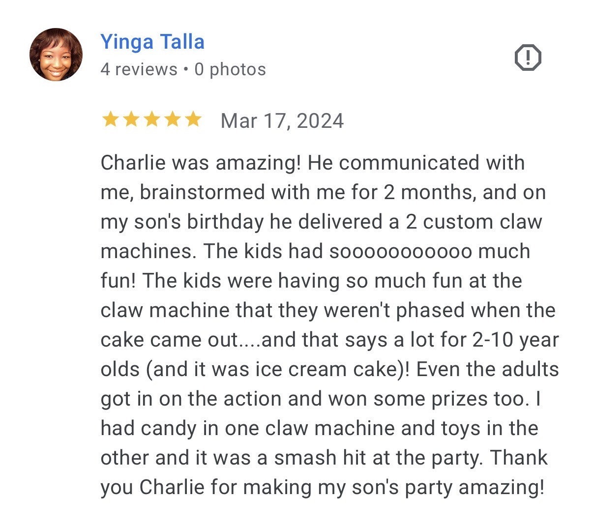 Chuck Vending customer review