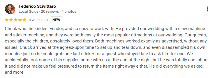 Fern wedding claw machine review
